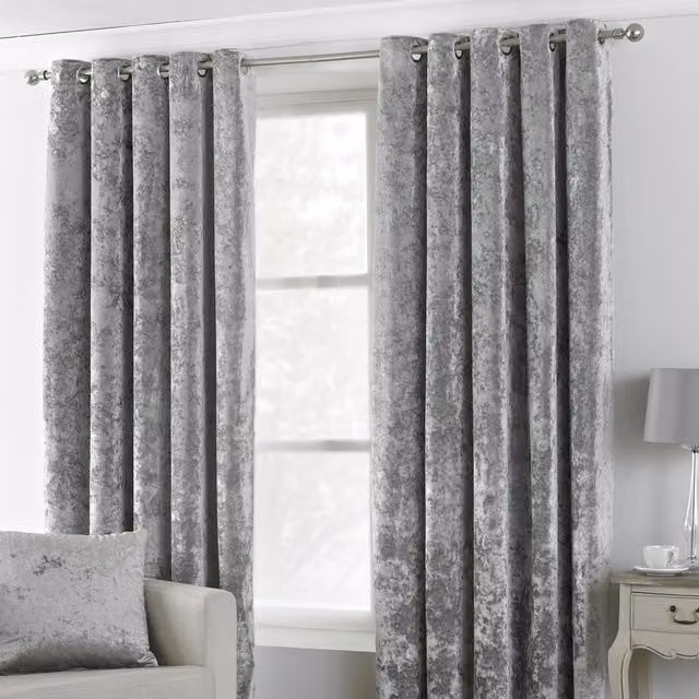 Make It A Home Verona Crushed Velvet Ringtop Eyelet Curtains in Silver, W: 137 cm, H: 229 cm