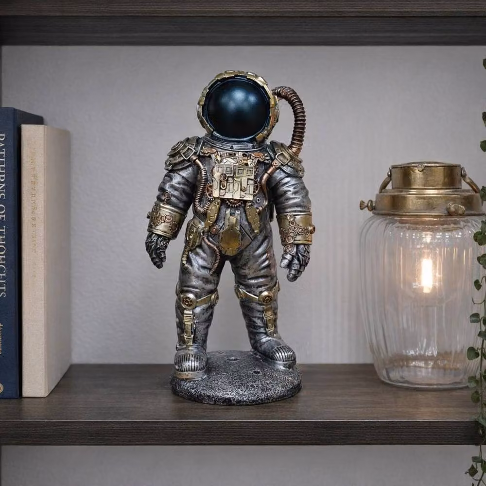 Gifts Direct 2 U Steampunk Mechanical Spaceman Vintage Metal Tabletop Ornament in Gold and Silver, H: 31.0 cm, W: 16.0 cm, D: 13.0 cm – 2