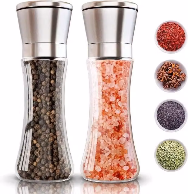 Havendro 2-Piece Manual Stainless Steel and Ceramic Salt and Pepper Grinder Set in Silver – 1