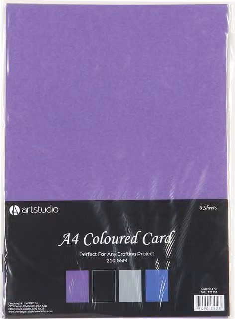 Art Studios Pack of 8 Multicolour A4 Construction Paper Cards