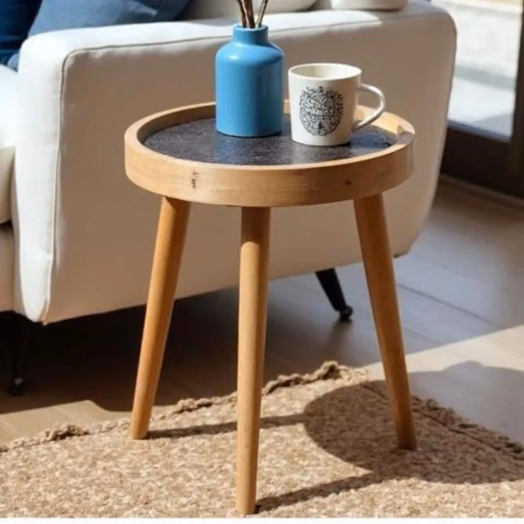Hartsmede Handmade Mango Wood Round Side Table with Bronze Metal Embossed Floral Details, Brown, W/D/H: 37 x 37 x 47 cm – 5