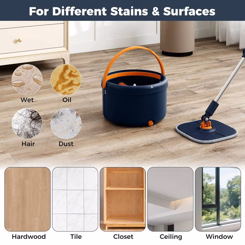 Costway Mop and Bucket Set with Wringer and 8 Microfibre Pads in Blue – 7