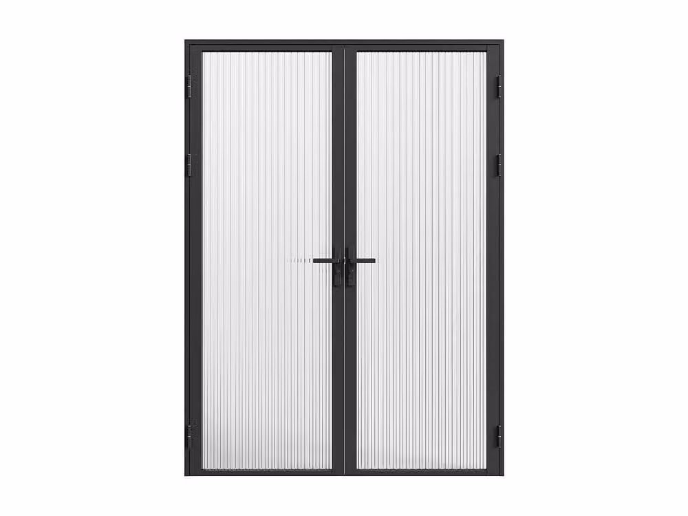 Loxton Reversible Double Swing Door Block in Black Aluminium and Textured Glass – 3