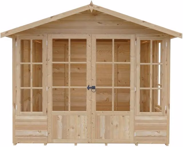 Shires Delmora 8 x 8 Shiplap Wood Summerhouse in Light Brown, W: 245.6 cm, D: 244.1 cm, H: 217.4 cm