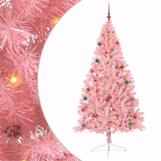 Berkfield Home Artificial Pre-lit Pink Christmas Tree with 300 LEDs, Height: 210 cm – 1