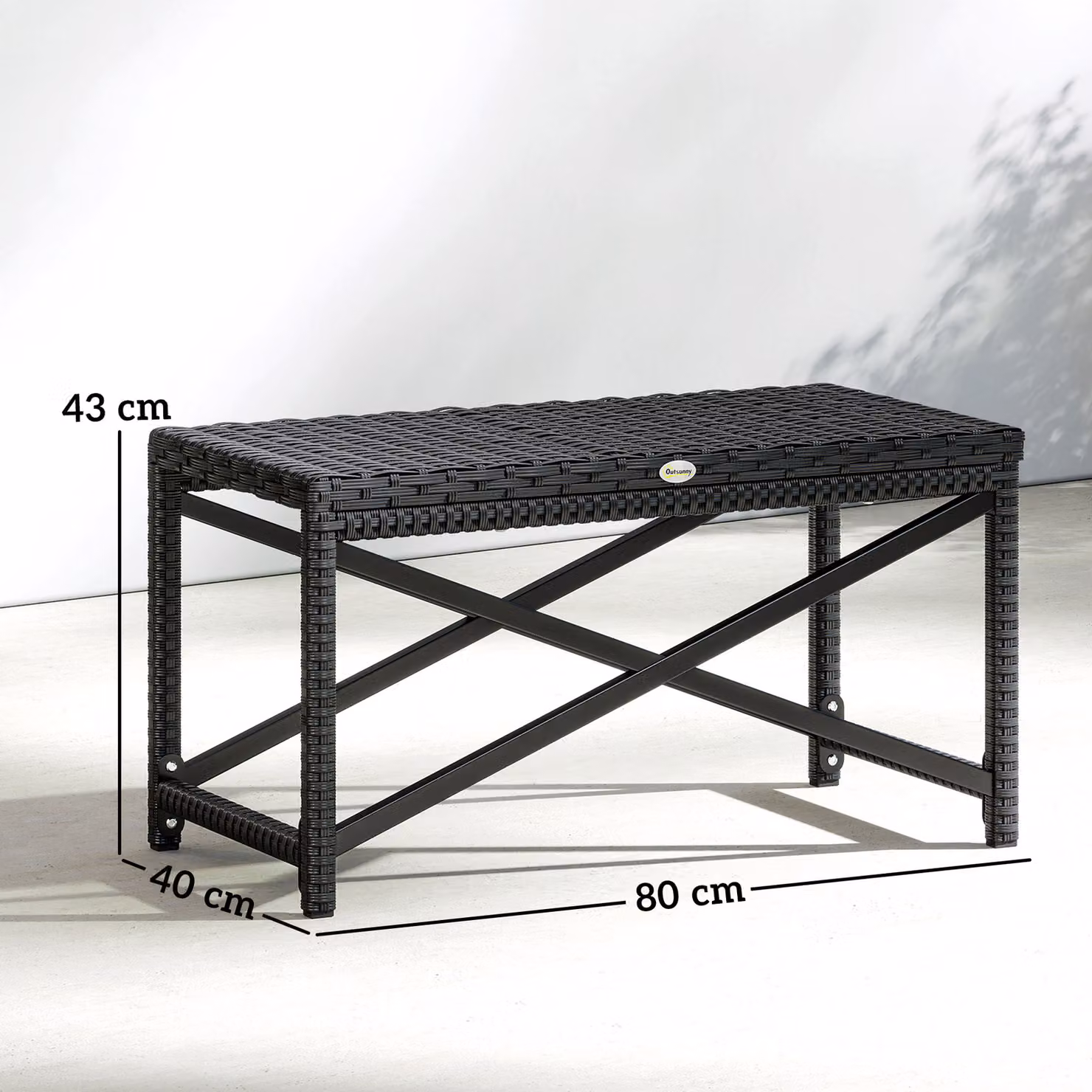 Outsunny Modern Black Polyrattan Outdoor Coffee Table with X-Frame for Garden and Balcony, W/D/H: 80.0 x 43.0 x 30.0 cm – 3