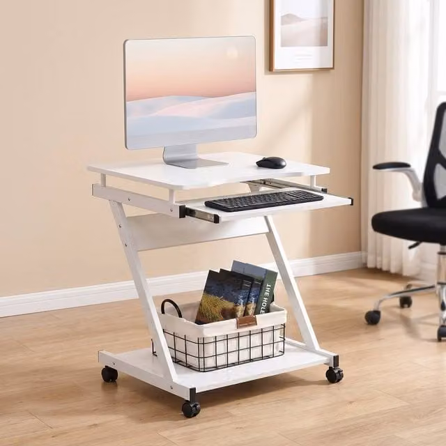 STILVORA Modern White Computer Desk with Keyboard Tray and Shelf, W/D/H: 120 x 60 x 73 cm