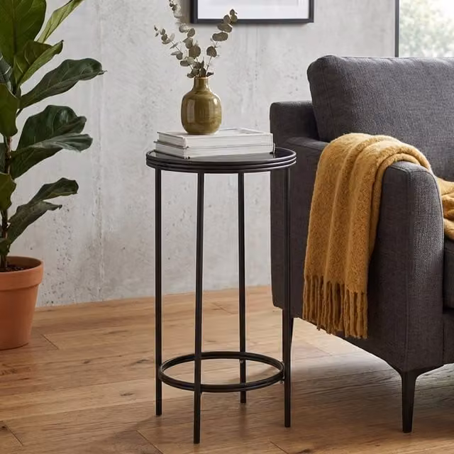 Interiors by Premier Xania Round Side Table with Black and Silver Glass Top