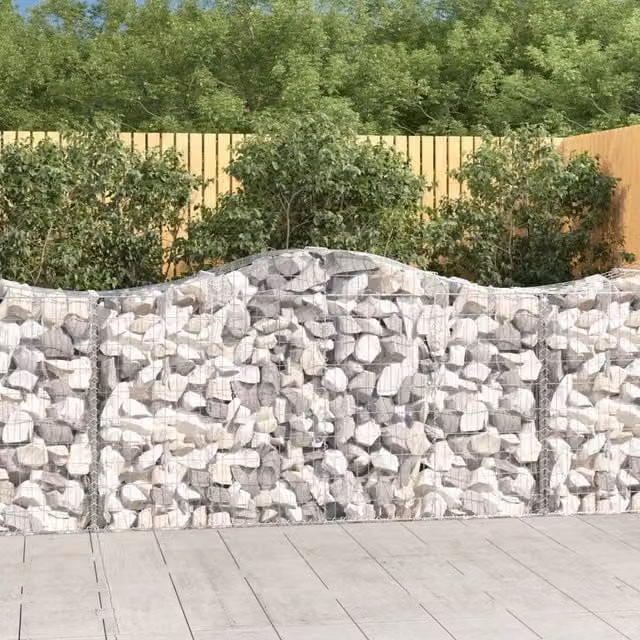 Berkfield Home Arched Gabion Baskets, 2 Pack, Silver Galvanised Steel, W: 200 cm, D: 50 cm, H: 100-120 cm