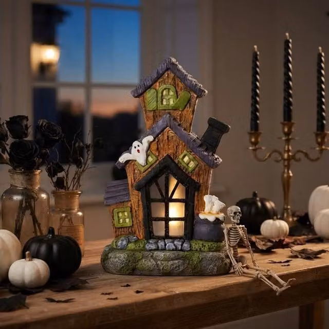 Garden Greatness Multicolour Illuminated Tall Spooky Haunted LED House Tabletop Decoration