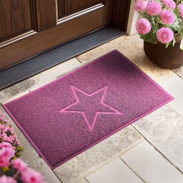Nicoman Pink Star Embossed PVC Spaghetti Door Mat W: 90 cm, D: 60 cm