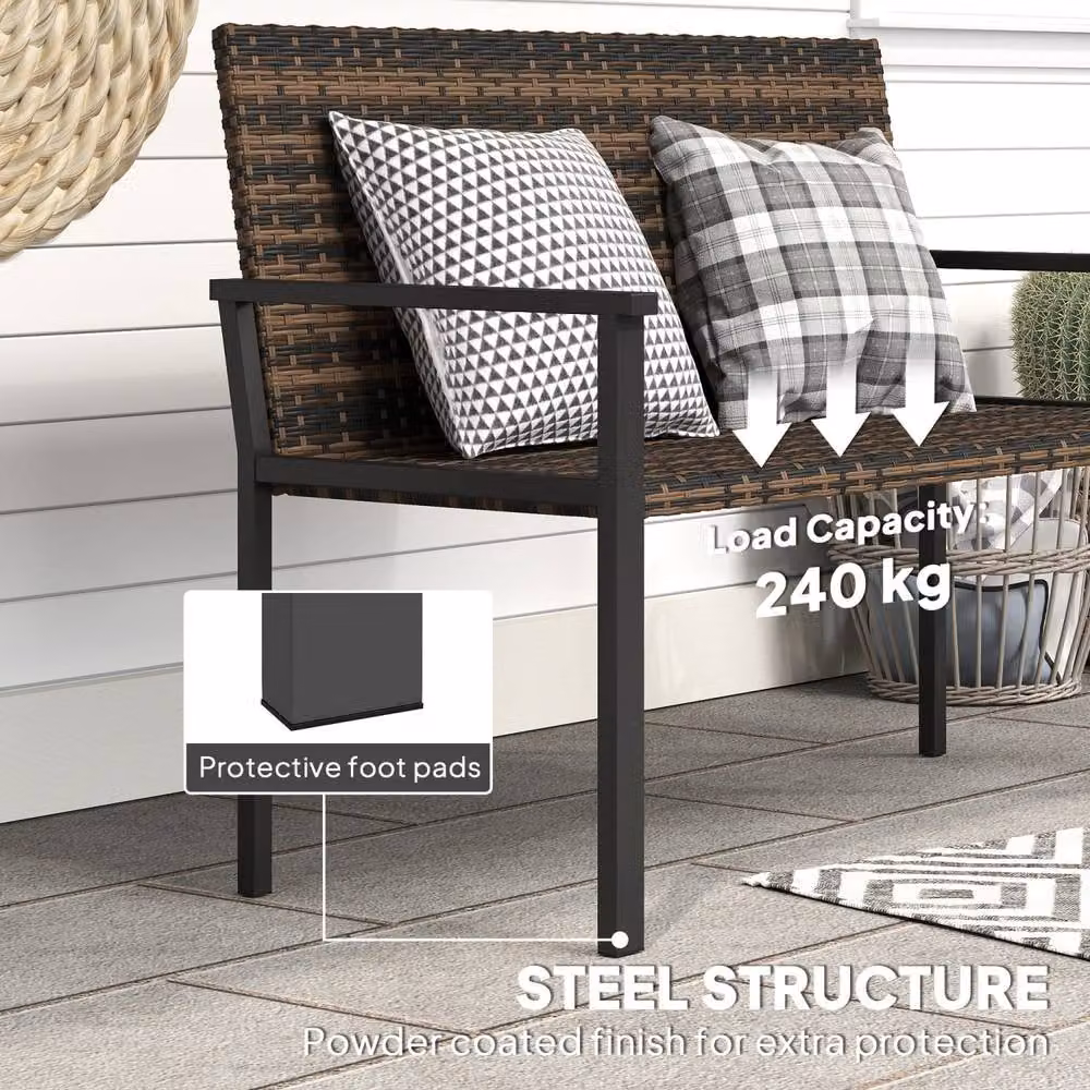 Wyld Haus Batare 2 Seater Rattan Garden Bench with Armrests in Mixed Brown and Dark Grey – 8