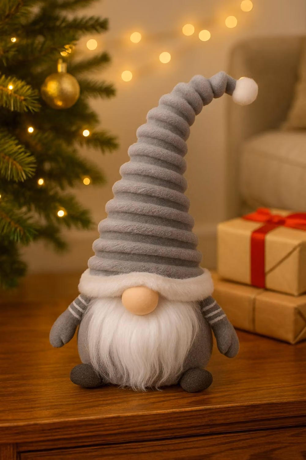 Marco Paul Grey Striped Christmas Gonk Tabletop Decoration, Height: 38 cm – 4