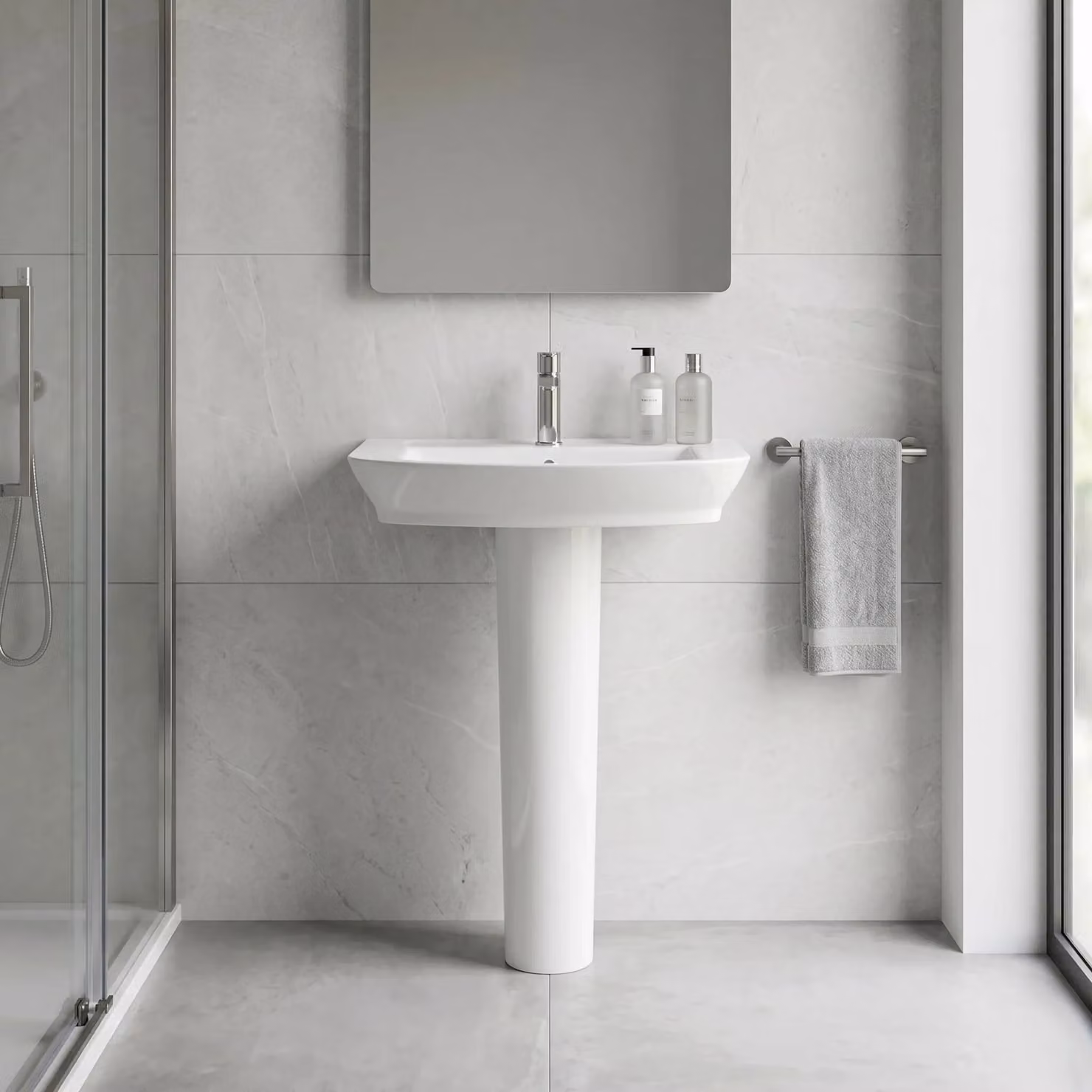 Balterley Spirit White Ceramic Square Basin with Full Pedestal, W/D/H: 65 x 46.5 x 82 cm – 2