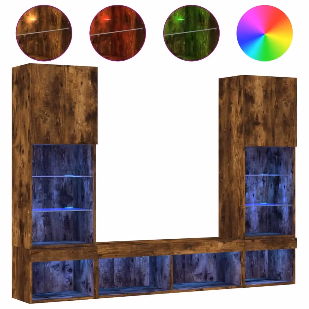 Berkfield Home 5 Piece Modern TV Wall Unit Set with Integrated LED Lighting in Smoked Oak Brown – 2
