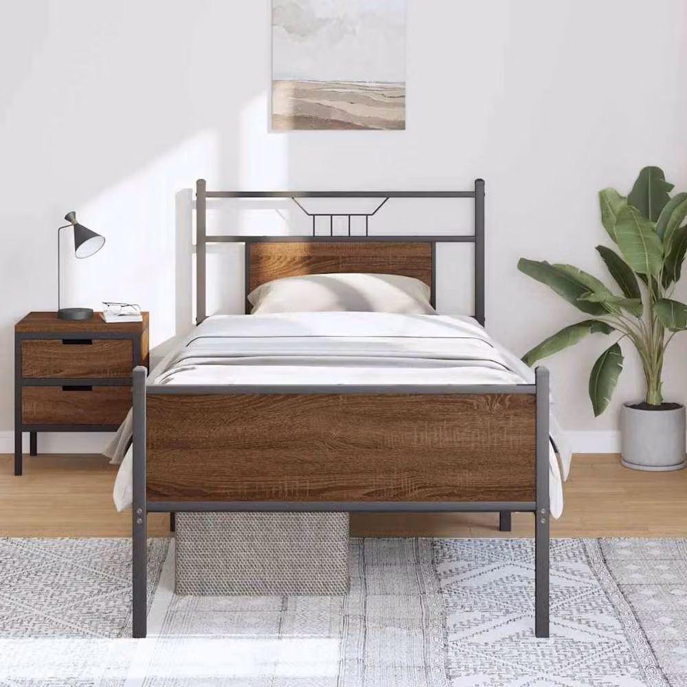Berkfield Home Bed Frame in Brown Oak, W/D/H: 80 x 200 cm – 2