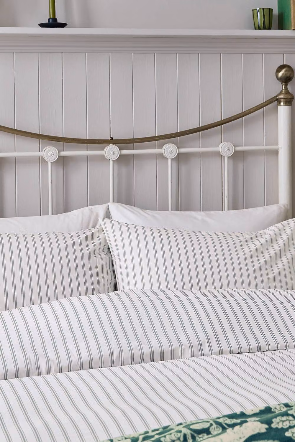 Helena Springfield Ticking Stripe Cotton Duvet Cover and Pillowcase Set in Green, W: 180 cm, H: 200 cm – 2