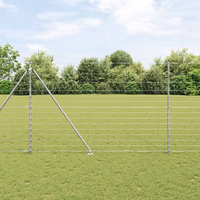 Berkfield Home Field Fence Galvanised Steel in Silver, H: 160 cm x L: 50 m