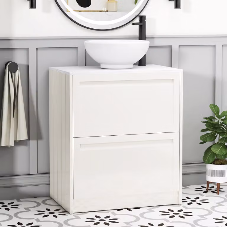 Royal Bathrooms Elmore Classic White Floor Standing Countertop Vanity Unit with 2 Drawers and Breeze Basin, Width: 70 cm