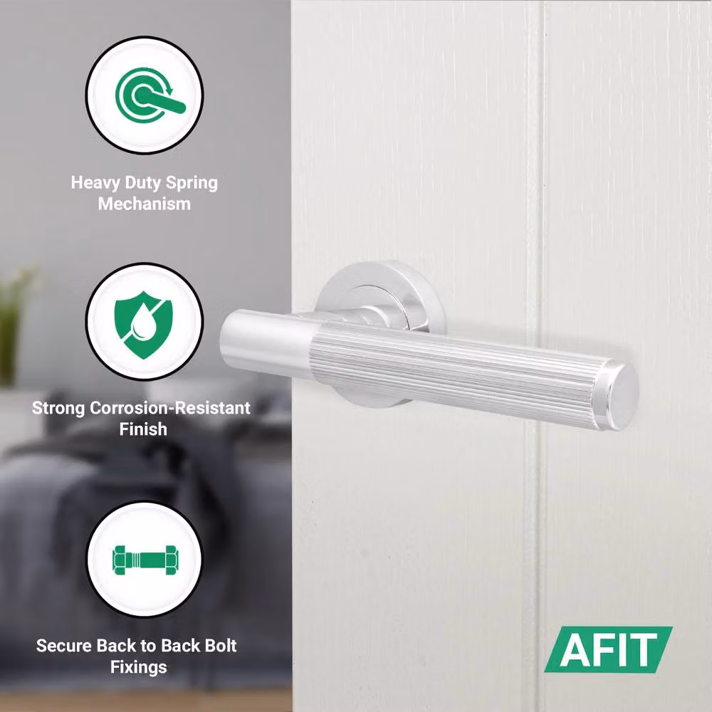 AFIT Polished Chrome Aluminium Door Handle Latch Set in Silver – 2