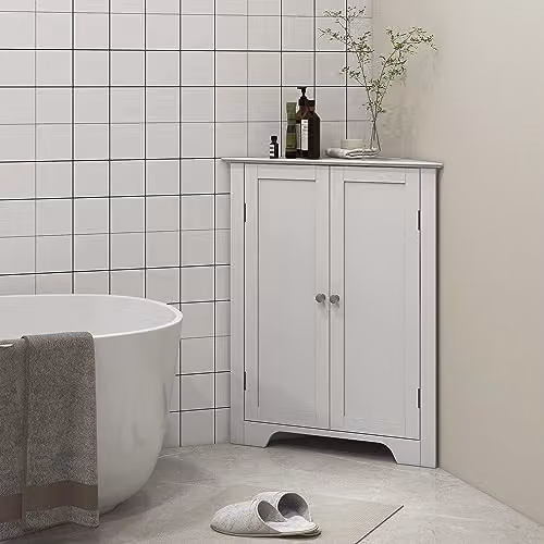 Kleankin Corner Bathroom Storage Unit, White, W/D/H: 32.5 x 11.5 x 80.0 cm – 2