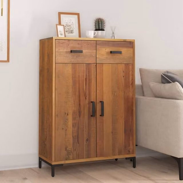 Berkfield Home Industrial Shoe Rack in Brown Solid Pinewood, W/D/H: 75 x 40 x 110 cm