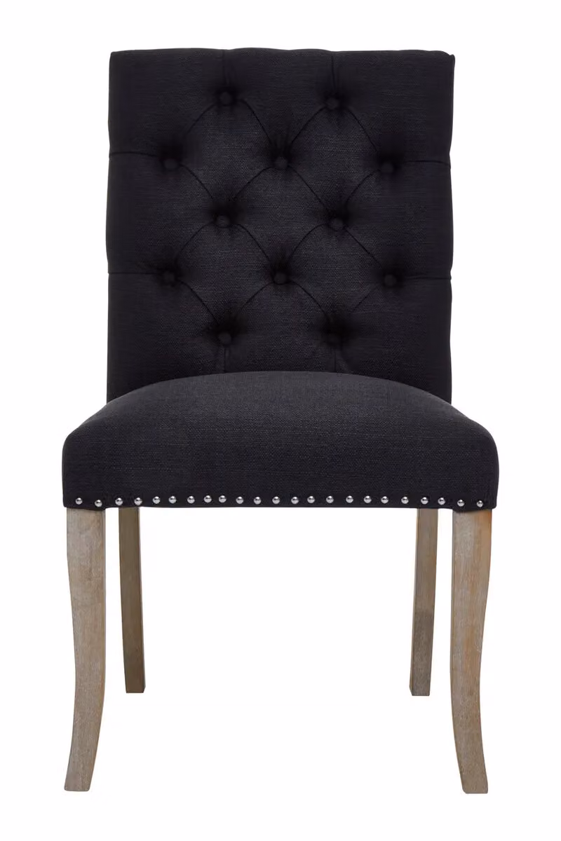 Interiors by Premier Orsina Black Linen Dining Chair with Wooden Legs and Silver Studded Detailing – 6