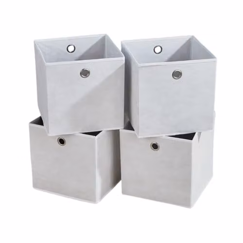 Home Source 4-Piece Foldable Fabric Storage Cube Set with Handles in Beige and White, W/D/H: 27.0 x 27.0 x 27.0 cm – 1