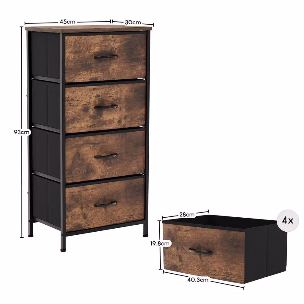 PAWNORA Modern 4 Drawer Fabric Chest of Drawers in Brown – 2