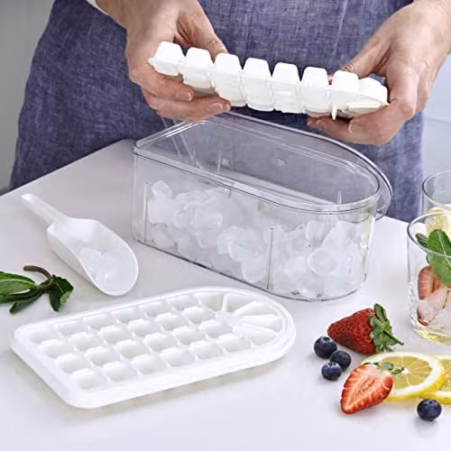 mysmartbuy Ice Cube Tray and Container Set in Transparent and White with Scoop and 2 Moulds for 58 Cubes, W/D/H: 10 x 11.5 x 21 cm – 2