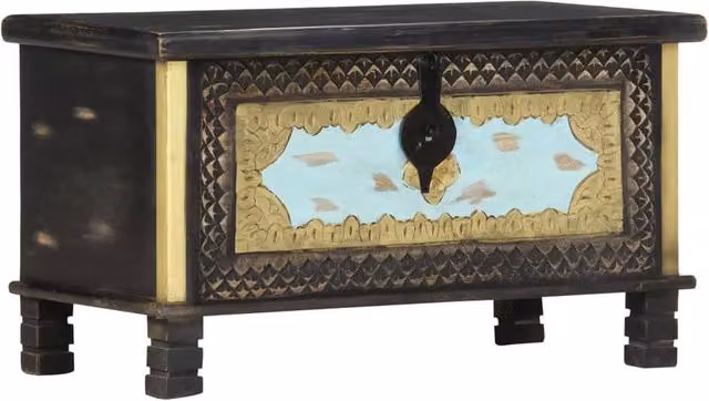 Berkfield Home Lacquered Mango Wood Storage Chest in Black, Gold or Blue, W/D/H: 80 x 40 x 45 cm – 1