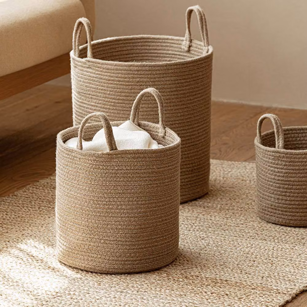 Voltico Cotton Rope Woven Storage Basket with Handles in Brown, Diameter: 30 cm – 2