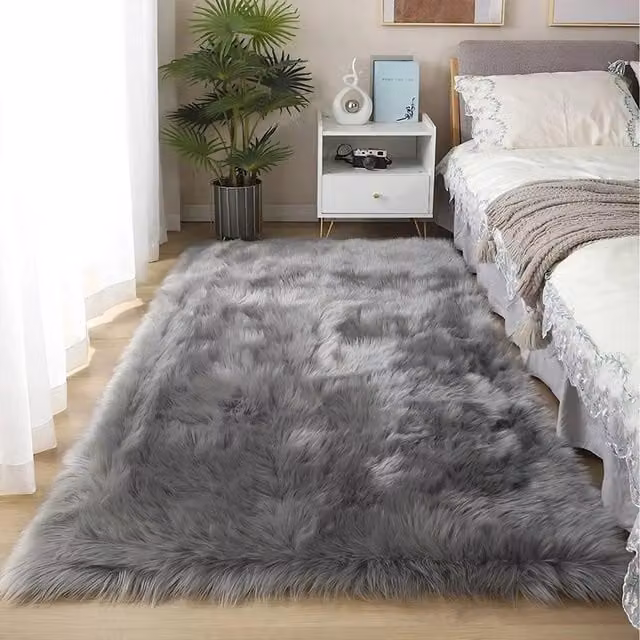 Lifeideas Grey Rectangular Faux Fur Polyester Soft Rug, 180 cm