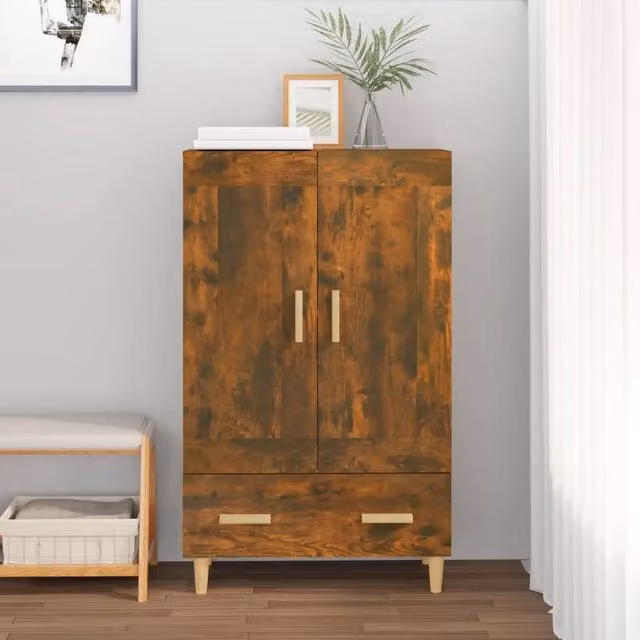 Berkfield Home Smoked Oak Highboard in Brown, W/D/H: 70 x 31 x 115 cm