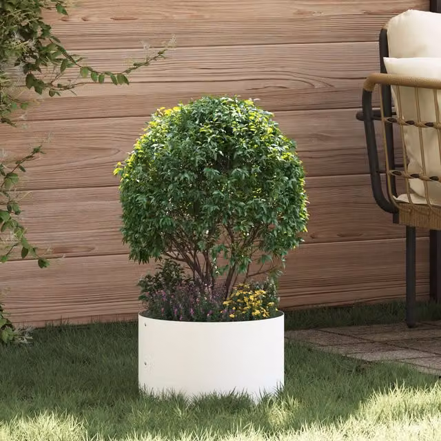 Berkfield Home White Metal Decorative Planter Pot for Indoor Plants – 1