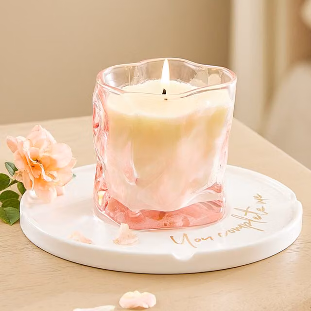 Livingandhome Pink Osmanthus Scented Soy Wax Tabletop Candle in Glass