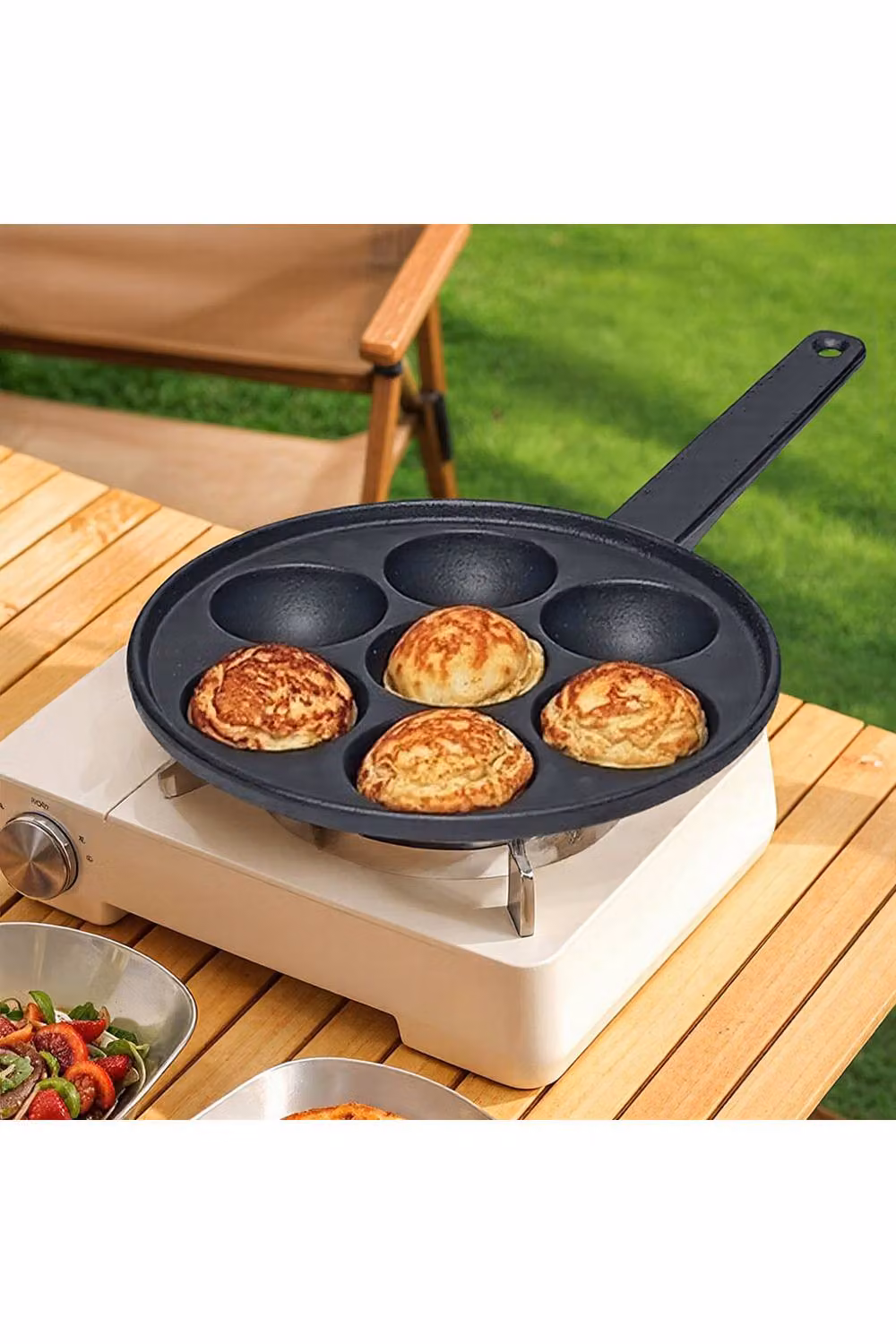 Living and Home Black Cast Iron 7-Hole Aebleskiver and Takoyaki Frying Pan Skillet – 3