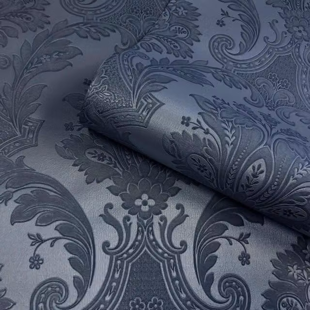 Belgravia Floral Abstract Vinyl Wallpaper in Blue and Beige