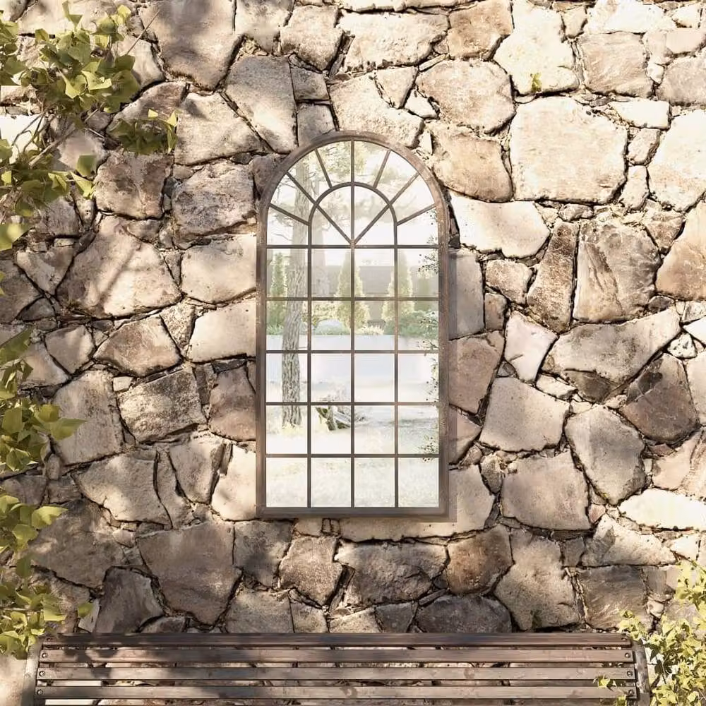 Berkfield Sand Garden Mirror in Beige, Antique Metal, W: 90 cm, H: 45 cm – 2