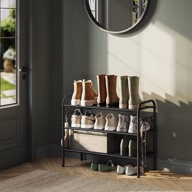 Songmics 3-Tier Adjustable Metal Shoe Organiser and Storage Rack in Black