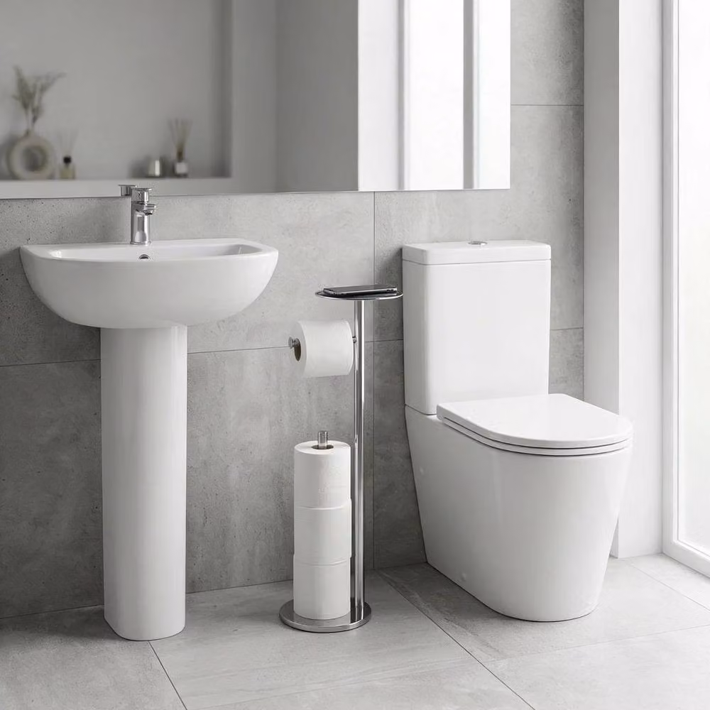 EONLION Freestanding Stainless Steel Toilet Roll Holder Stand in Silver – 3
