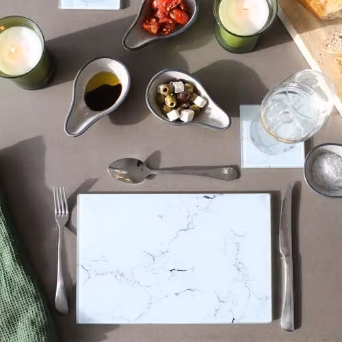 Harbour Housewares 12pc White Marble Effect Glass Placemats and Coasters Set, W/D: 30 x 20 cm – 5