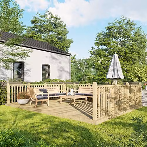Powersheds Premium Wooden Decking Kit in Brown with Hand Rails on Three Sides, W/D/H: 420 x 120 x 538.77 cm