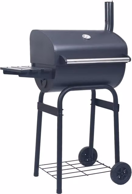 Berkfield Home Black Steel Charcoal BBQ Grill Smoker with Offset Design, Thermometer and Bottom Shelf – 1