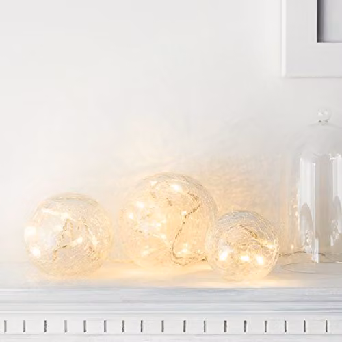 Lights4fun Set of 3 Crackled Glass Fairy Light Orbs, Transparent, W/D/H: 12 x 12 x 12 cm – 2
