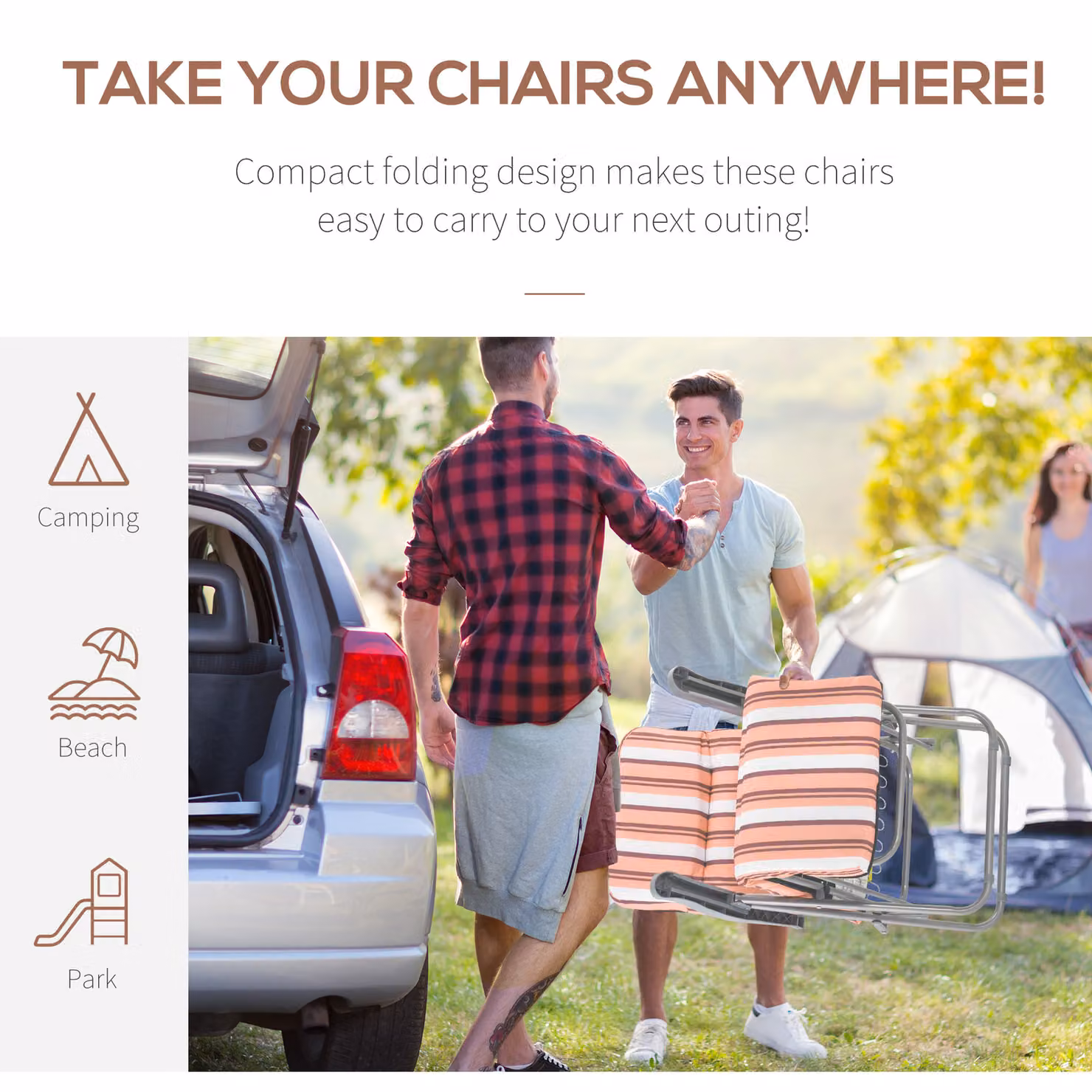 Outsunny Set of 2 Adjustable Sun Loungers with Weatherproof Cushions in Orange and Grey – 3