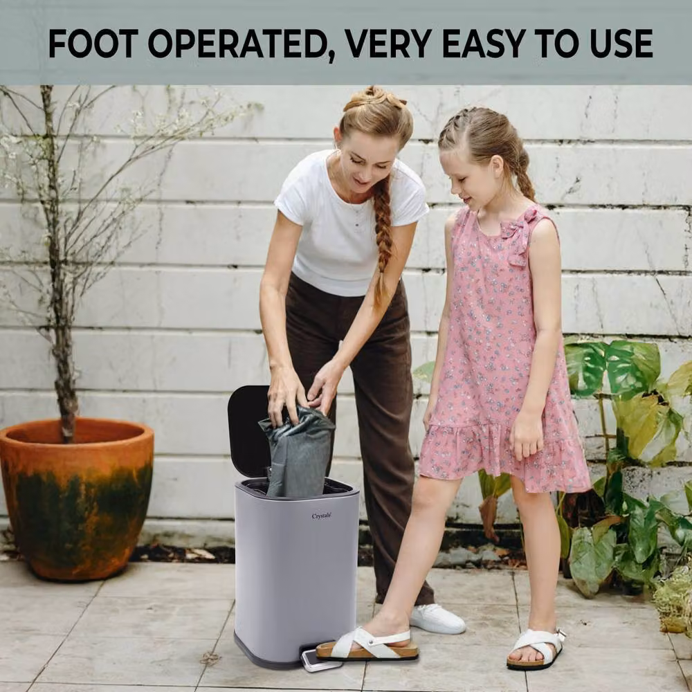 Crystals Grey 3L Soft-Close Stainless Steel Pedal Bin with Removable Inner Bucket, H: 30.0 cm, W: 22.0 cm, D: 16.0 cm – 5