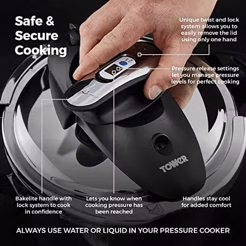 Tower T920002 Pressure Cooker with Timer in Silver Stainless Steel – 3