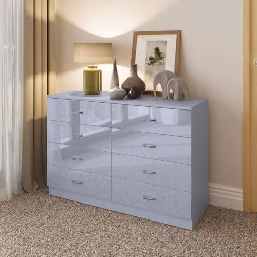 FWStyle Chilton Grey Gloss 8 Drawer Chest H 77 cm x W 104 cm x D 40 cm – 2