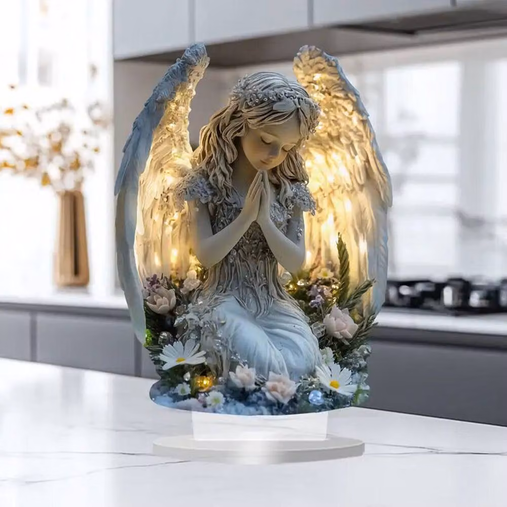 Quipulse Modern Grey Acrylic Flat Praying Angel Tabletop Figurine – 2